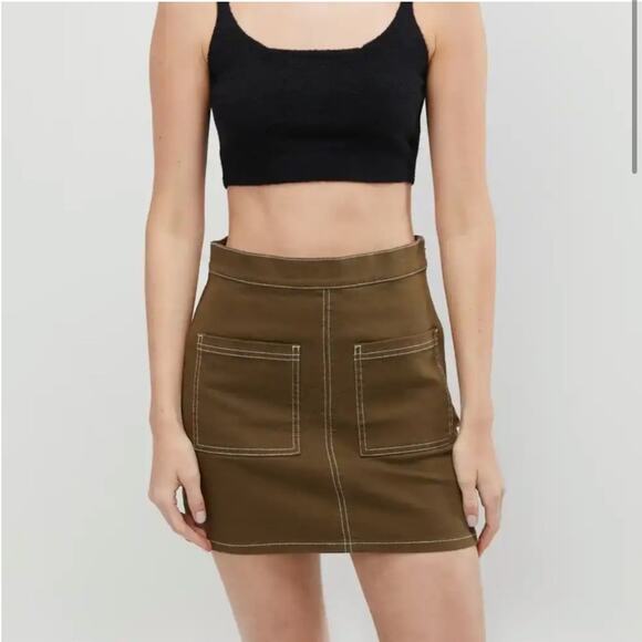 Oak + Fort Army Green Front Pocket Mini Skirt Size 8 - Picture 2 of 11
